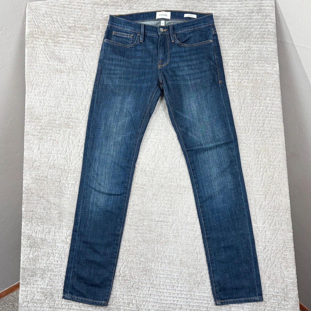 FRAME L'Homme Slim Jeans Mens 29 Baltic Dark Blue Denim LMH0467‎ Sustainable
